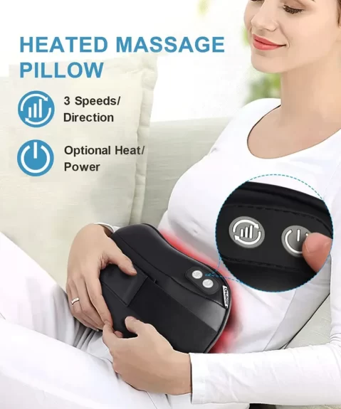 RENPHO Shiatsu Lower Back Neck Massage Pillow with Heat, 3-Speeds with Net Cover