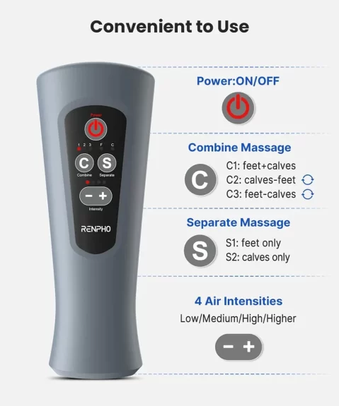 RENPHO Leg Massager for Circulation and Relaxation, Foot and Calf Massager Machine with 5 Modes 4 Intensities
