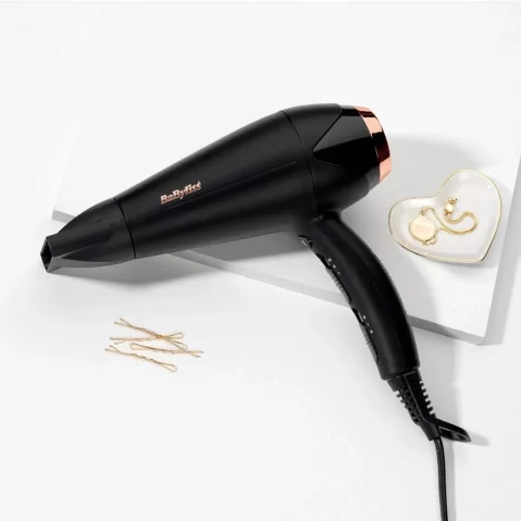 Babyliss DC Dryer 2200W Black Gold Ionic Diffuser 3 Heat 2 Speed Cool Shot Slim Nozzle