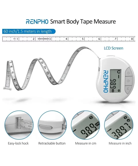 Smart Tape Measure Body with App - RENPHO Bluetooth Measuring Tapes for Body Measuring Weight Loss Muscle Gain Fitness Bodybuilding Retractable Measur