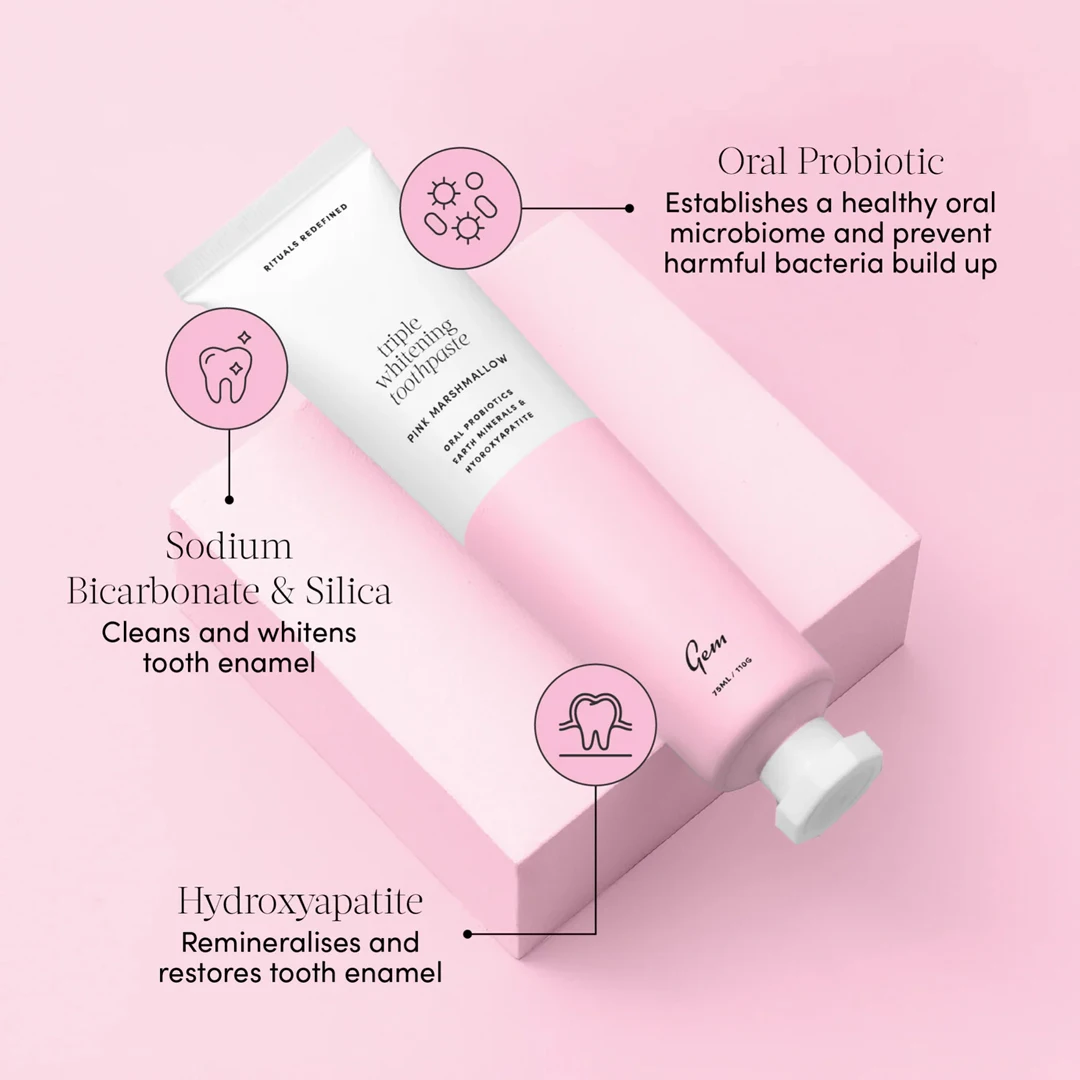GEM Triple Whitening Toothpaste 100g - Pink Marshmallow
